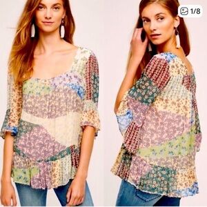 Anthropologie Floreat Multicolor Patchwork Blouse